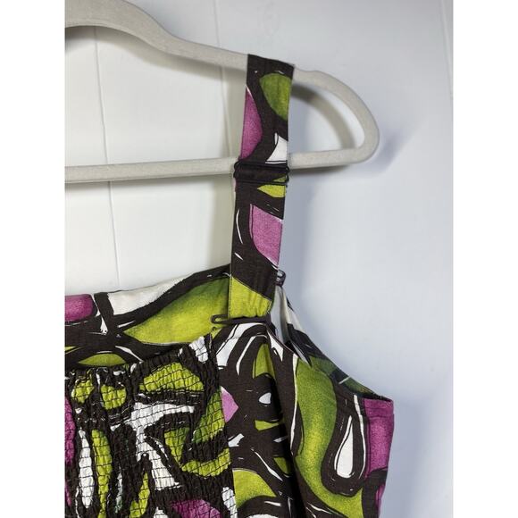 LANE BRYANT Linen Blend Midi Dress Size 16 Sleeveless Adjustable Straps Smocked - Picture 9 of 12